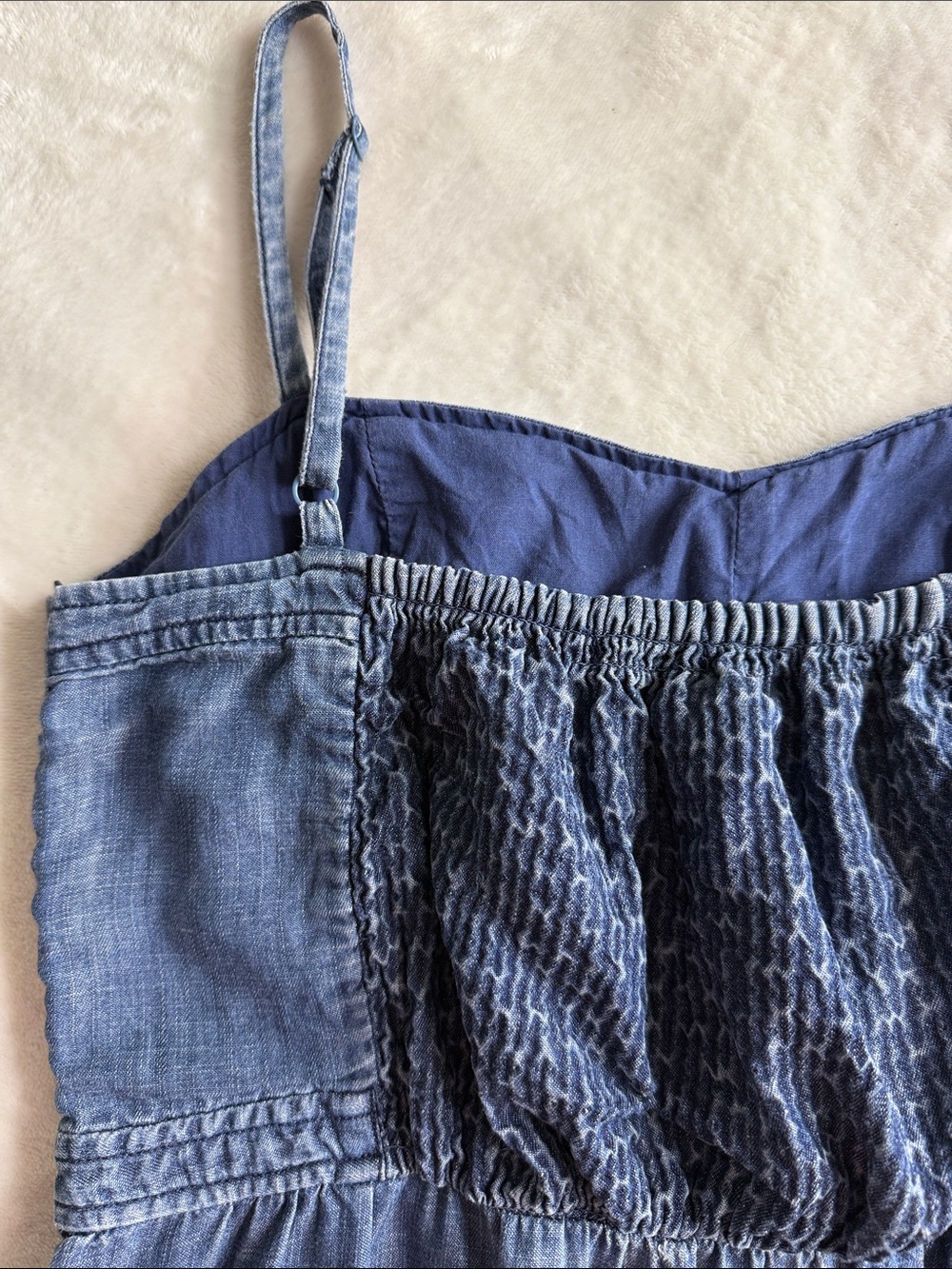 American Eagle Outfitters Chambray Blue Smocked Pocket Sundress - Picture 12 of 14